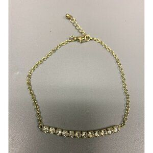 Elegant Vintage Delicate Rhinestone and Gold Tone Ankle Bracelet 8 1/2" to 10" l
